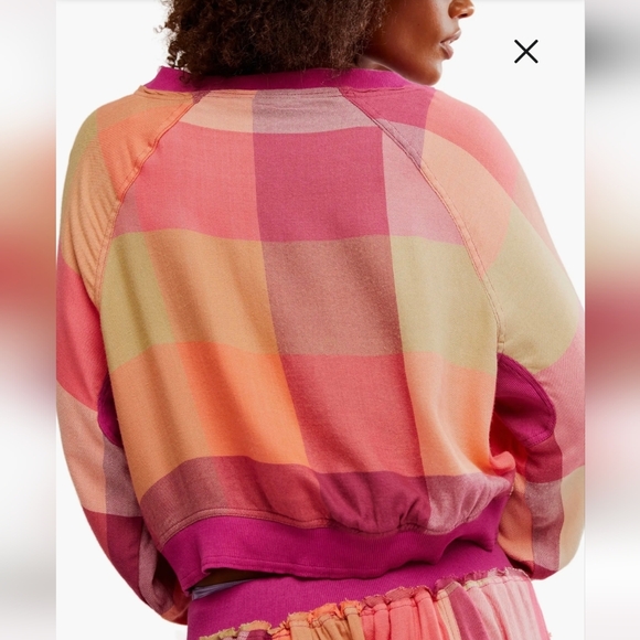 Free People Sugar Cookie Flannel Pajama Sweatshirt. Color Warm Combo. Size Small - Picture 2 of 11